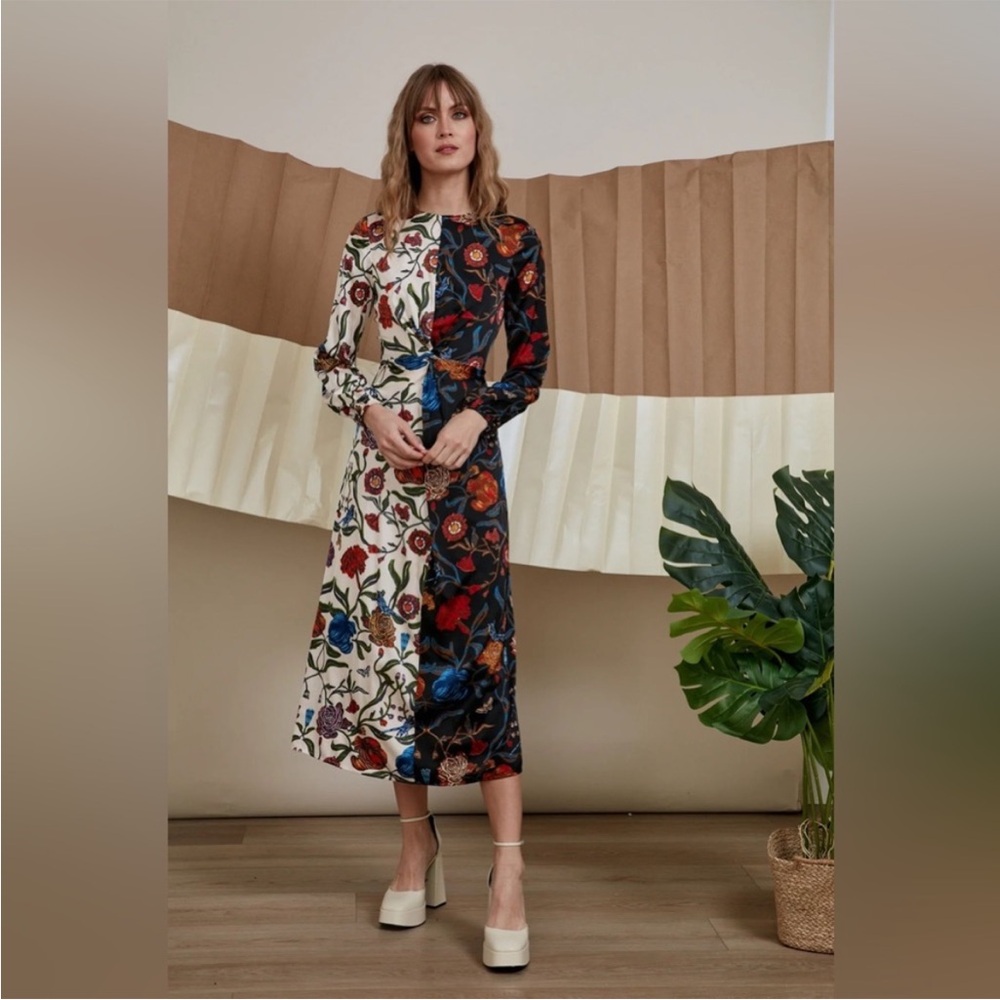 Floral Mixed media knot maxi dress